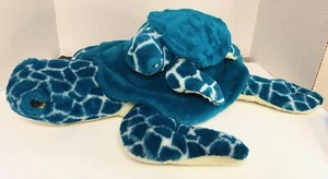 *Grande* Juego de felpa de madre y marioneta bebé TORTUGA MARINA con cremallera guardián verde azulado - Imagen 1 de 3