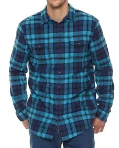 Men's Flannel Sonoma Classic Fit Shirt Blue Plaid Long Sleeves 2-pockets - Picture 1 of 2