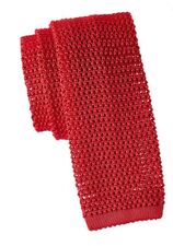 $325 NWT Charvet Vendome Paris Solid Red 100% Knitted Silk Square Hem Neck Tie