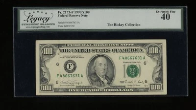 DBR 1990 $100 FRN Atlanta Fr. 2173-F Legacy XF-40 Serial F48667631A - Image 1 of 2