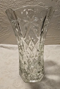 Star of David Anchor Hocking Large Hexagon Clear Glass Vase 10 1/4" EAPG - Picture 1 of 9