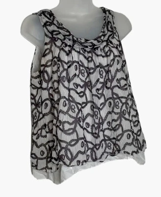 Sine Silk Sleeveless Top Medium Chain Print Plum and Cream Old Money Luxury - Image 1 of 4