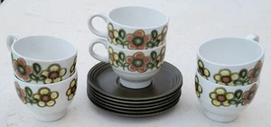 VINTAGE SET OF SIX MYOTT IRONSTONE WARE MIRAGE CUPS AND SAUCERS c1970s - Picture 1 of 13