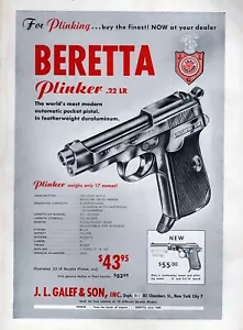 1955 Beretta Plinker Pistol Original Color Print Ad - Picture 1 of 1