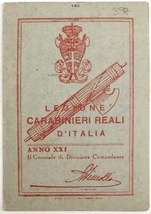 LEGIONE CARABINIERI REALI D’ITALIA TESSERA A. XXI° 1943 FERRARA CC.RR. - Foto 1 di 2