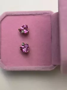 10K solid gold natural pink sapphire sweet heart stud earring - Picture 1 of 9