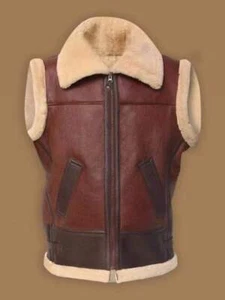 Herren braun Kunst Lammfell Weste Lederjacke Weste warme Lederweste - Bild 1 von 19