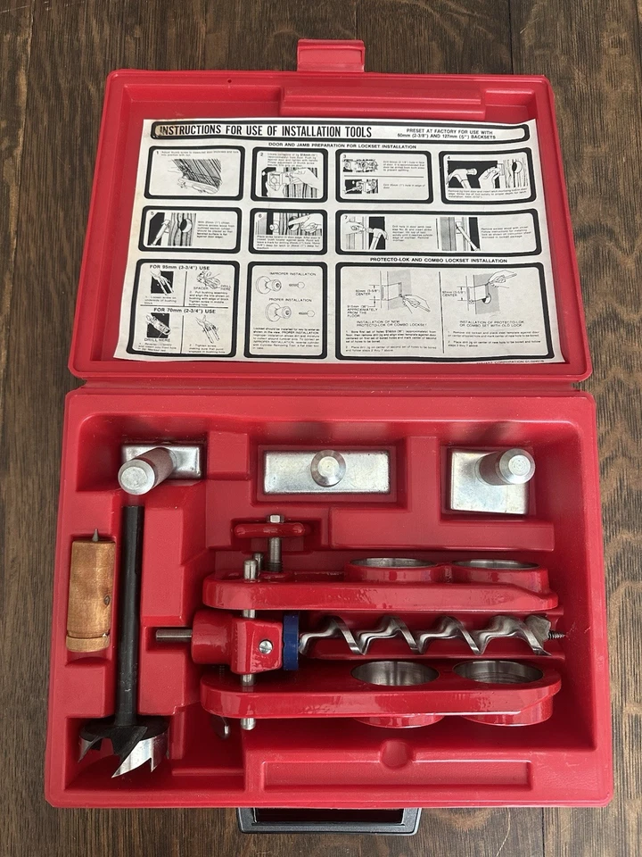 Kit de instalación de cerradura de puerta Kwikset con taladros de plantilla juego completo con estuche Foto 1 de 4