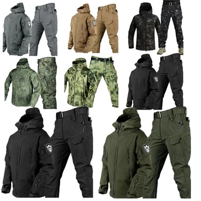 Warm Hooded Jacket Mens Combat Waterproof Tactical Coat With PANT Set UK Outdoor - Image 1 of 4