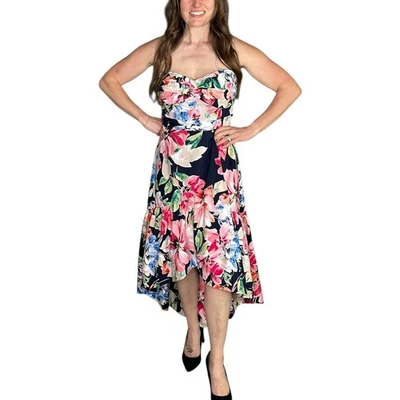 Vestido midi sin tirantes floral azul rosa ELIZA J para mujer talla 8 Preppy colorido  Foto 1 de 4