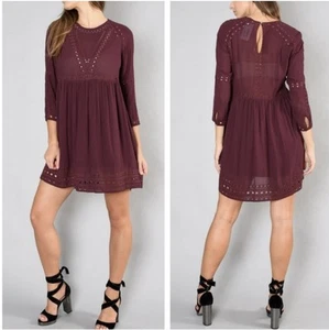 Aritzia Wilfred Loisel Eyelet Mini Dress Burgundy Sz S $225 - Picture 1 of 12