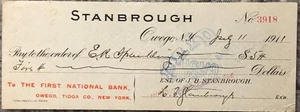 Antique Bank Check July 27, 1911 First National Bank Owego Tioga New York NY #2 - Picture 1 of 4