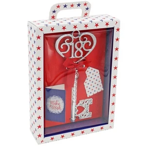 Boxed Silver 18th Birthday Key Keepsake Gift - Red Design Stars - Picture 1 of 3