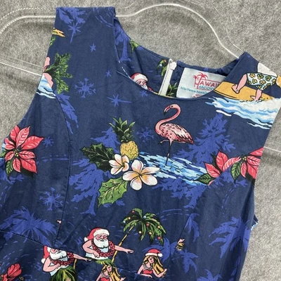 Hawaii Hangover Tropical Christmas Dress Girls Size 14 Blue Santa Beach - Image 1 of 4