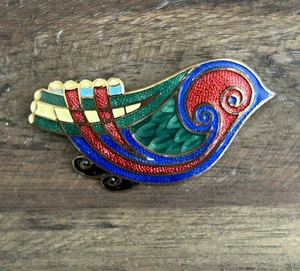 Vintage Tara Ware Style Celtic Guilloché Enamel Bird Brooch – Irish Design - Picture 1 of 4