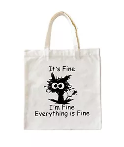 Funny Cat Beach Bag It's Fine Cat Canvas Tote Bag for Women Cute Cat Birthday... - Picture 1 of 5