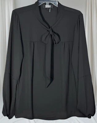DKNY Womens Blouse Long Sleeve Shear Neck Tie Size Large - Image 1 of 4