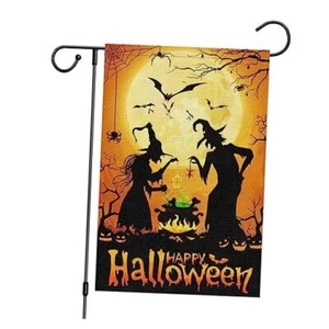 Happy Halloween Garden Flag 12x18 Double Sided, Burlap Small Welcome - Picture 1 of 8