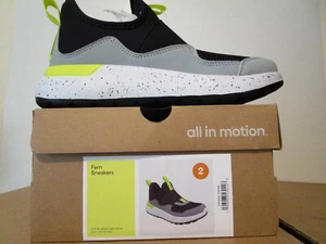 All in Motion Kids Fern Slip-On Performance Fashion Sneaker Gray/Lime Green Sz 2 - Picture 1 of 6