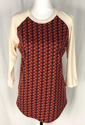 Top Randy Lularoe para mujer talla M geométrico crema rojo manga raglán elástico Foto 1 de 4