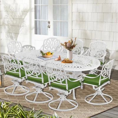 Juego de muebles de exterior de comedor de patio de 9 piezas con 8 sillas giratorias mesa grande ovalada Foto 1 de 4