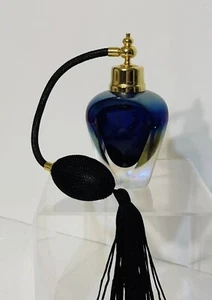Vintage Blue Iridescent Perfume Bottle Glass Faceted with Atomizer - Picture 1 of 13