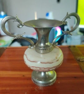Vintage Alabaster Marble Brass Hardware Mini Amphorae Vase - Picture 1 of 5