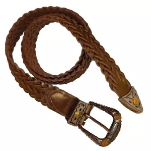 Bronze Leather Belt S / M Braided Adjustable Cowgirl Western Glam Diva Accessory - Picture 1 of 7