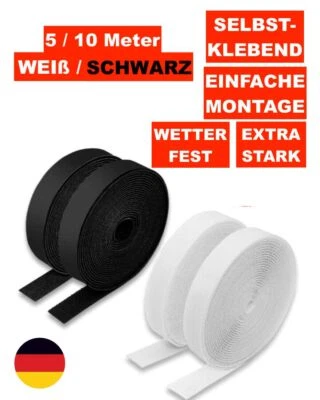 Klettband Selbstklebend Extra Stark Weiß Schwarz Klettverschluss 5M 10M breit - Bild 1 von 4