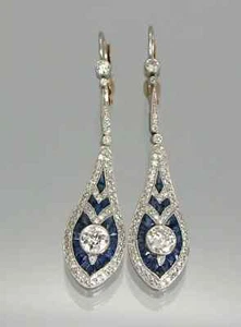 3.00Ct Round Real Moissanite Women's Drop/Dangle Earrings 14K White Gold Plated - Picture 1 of 6