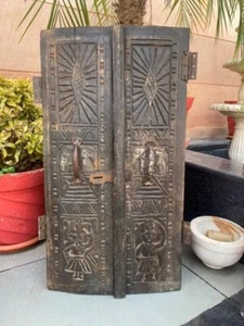 18th c Ancient Rare Wooden Hand Craved Elephant Man Woman Carving Window Door - Picture 1 of 9