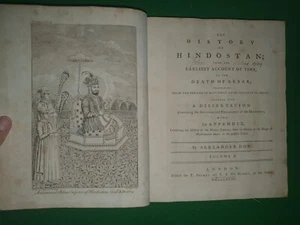 1768 HISTORY OF HINDOSTAN TO THE DEATH OF AKBAR VOL II BY DOW 1 PLATE INDIA * - Picture 1 of 14