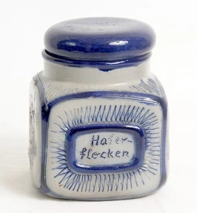 Copos de avena esmalte de sal esmalte con tapa de avena en escamas de avena con inscripción azul marrón floral - Imagen 1 de 7