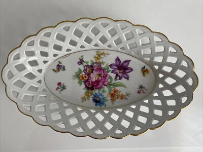 "Antiguo plato ovalado reticulado de flores Schumann de China 11""x7""" Foto 1 de 3