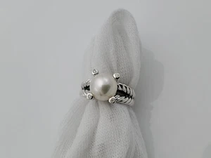 David Yurman 10mm Cable Pearl Ring with Diamonds size 7 - Picture 1 of 5