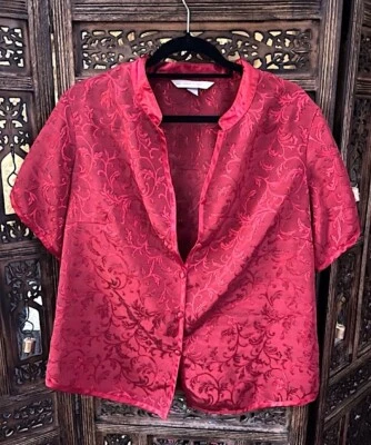 SEXY...SENSUAL CACIQUE ROJO PAISLEY MANGA CORTA ABOTONADA PIJAMA TOP TALLA 14/16 Foto 1 de 2