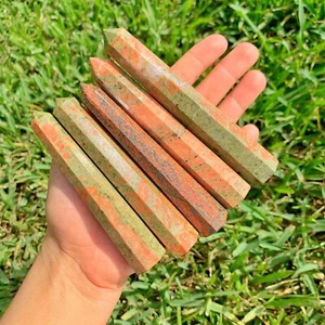 ONE Unakite Stone Obelisk Wane Tower Healing Crystal Quartz Point Wand Energy - Picture 1 of 11