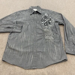 Roar Boys Shirt Gray Black Cross Long Sleeve Pearl Snap Cowboy Rock Size 14T - Picture 1 of 14
