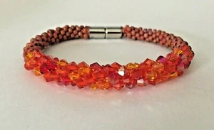 On Fire Beaded Crystal Magnetic Stainless Steel Closure Bracelet 8" - Picture 1 of 6