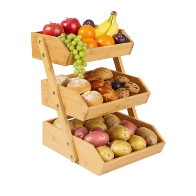 Obst Etagere Obstständer Gemüsekorb Früchtekorb Obstschüssel Obstteller Bambus - Bild 1 von 4
