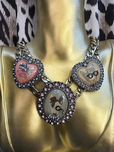 Betsey Johnson Cameo Critters Prinzessin Katze Brille Herz Terrier Hund Halskette - Bild 1 von 8
