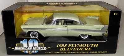 Ertl American Muscle 1958 escala 1:18 Plymouth Belvedere techo rígido, verde con caja Foto 1 de 4