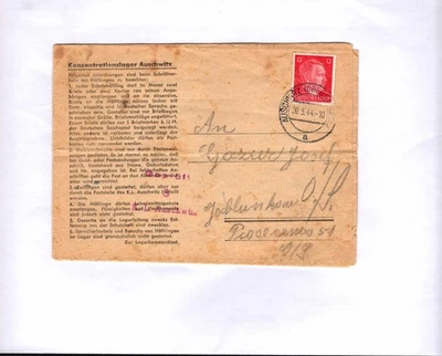 Vordruck Faltbrief KZ Auschwitz (6.Fassung) 20.5.44 mit Stempel  "Geprüft 3" _41 - Bild 1 von 4