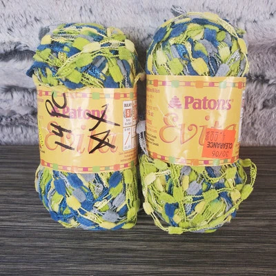 2 Patons Evita Ladder Yarn - Brazil - New Blue Green Gray Yellow Colors - Image 1 of 4