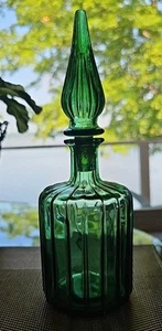 Empoli Squat Genie Bottle 9.25” Mini Green Ribbed Barrel Glass Mid Century-VTG - Picture 1 of 13