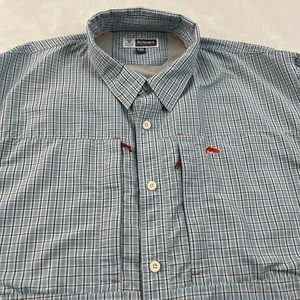 SIMMS Mens Shirt XXL Blue Plaid Insect Shield Nylon Fishing Hiking Roll Tab - Picture 1 of 10