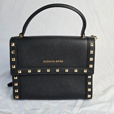 Michael Kors Crossbody Bag Satchel Black Saffiano Gold Studed NWOT - Image 1 of 4