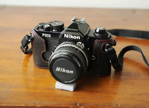 Zhou Black Leather Red Stitching Half Case for Nikon FM2 SLR Camera - Picture 1 of 6