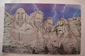 WCW Mount Rushmore Goldberg, Page, Booker T, Sting Print Signed Michael Calero