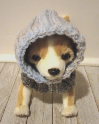 handmade crochet dog pet hood hat snood small medium breed jigsaw blue new - Image 1 of 4